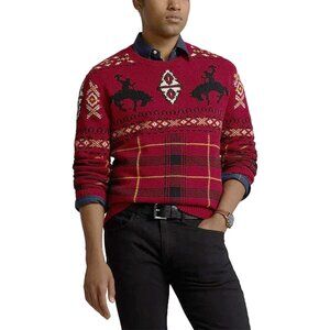 NEW $498 Polo Ralph Lauren Western-Inspired Fair Isle Sweater! Red Cowboy Rodeo